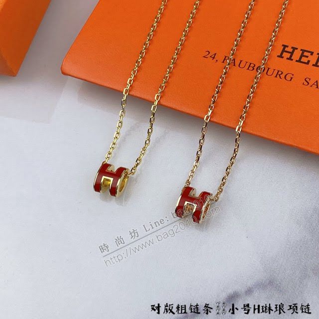 Hermes首飾品 愛馬仕H琳琅迷你項鏈 Hermes對版紅色粗鏈條  zgh1523